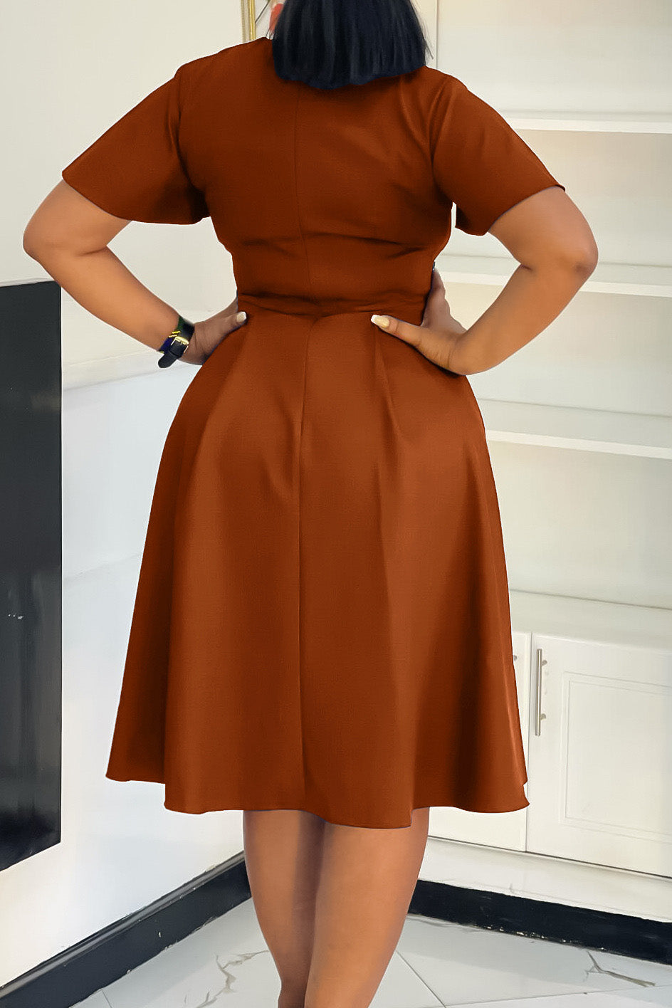 Plus Size Tie-Up Short Sleeve Dress Lavish Daily