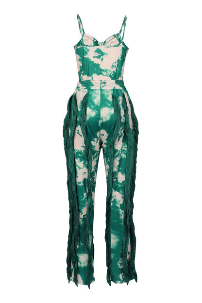 Abstract Print Fringe Cami & Pants Set Lavish Daily