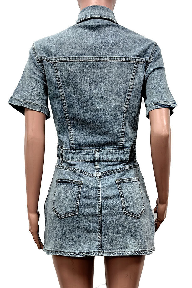 Short Sleeve Denim Mini Dress Lavish Daily