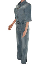 Stretch Denim Jumpsuit with Split Flare Legs Lavish Daily