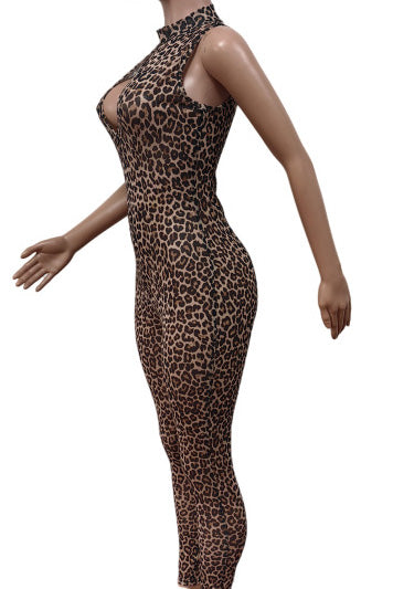 Sheer Mesh Leopard Jumpsuit Lavish Daily