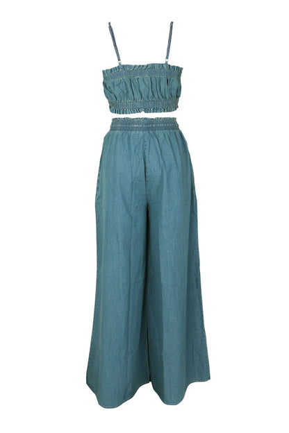 Smocked Crop Top & Wide Leg Pants Set Lavish Daily