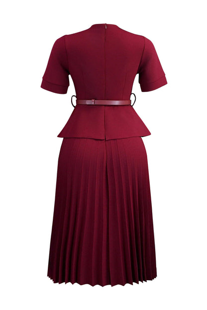 Mock 2-Piece Peplum Pleated Midi Dress Lavish Daily