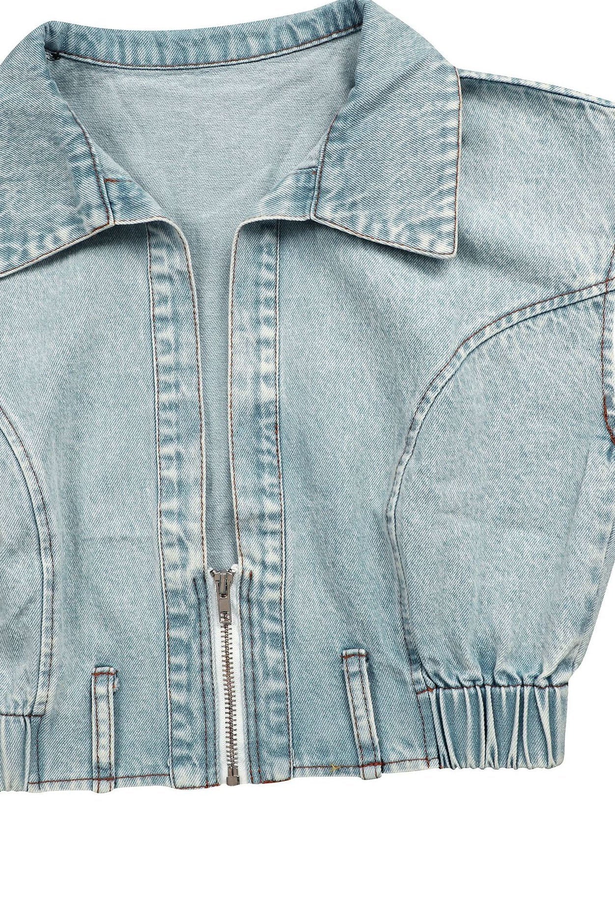 Zip-Up Vest High-Rise Wide Leg Pants Denim Set Lavish Daily