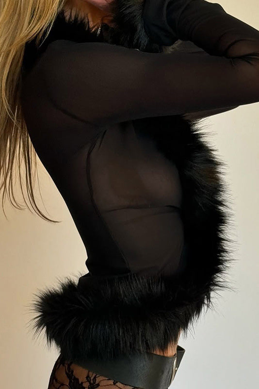 Fur Patchwork Mesh Cardigan LavishDaily