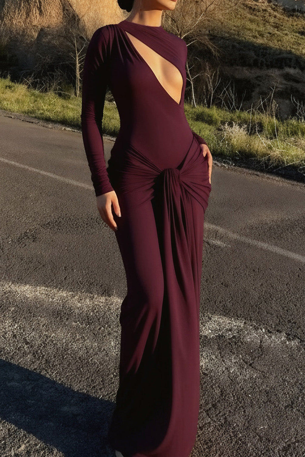 Solid Long Sleeve Cutout Bodycon Dress LavishDaily