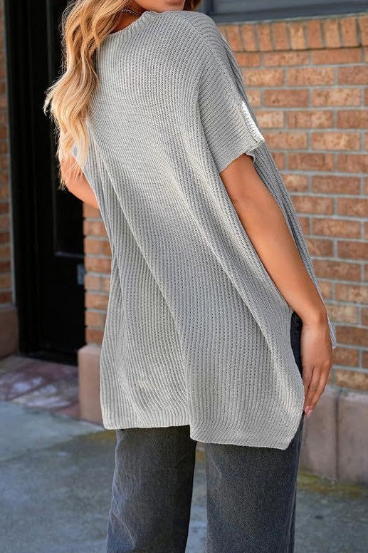 Short Sleeve Side Slit Oversized Sweater Lavish Daily