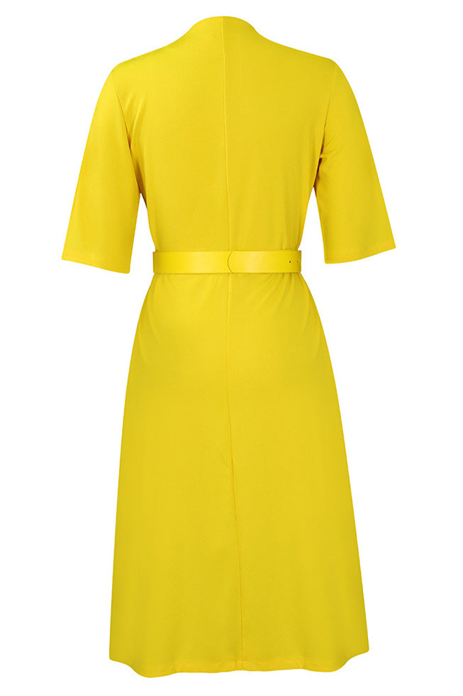 V-Neck Button Front Solid Color Midi Dress Lavish Daily