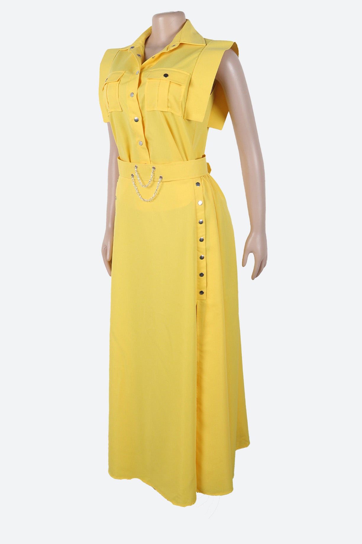 Solid Color Sleeveless Workwear Slit Dress Set Lavish Daily