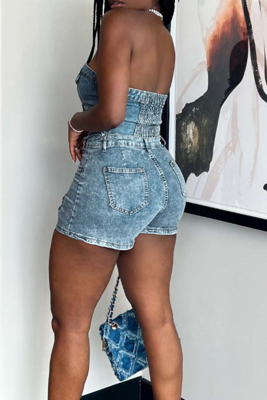 Strapless Denim Shorts Set Lavish Daily