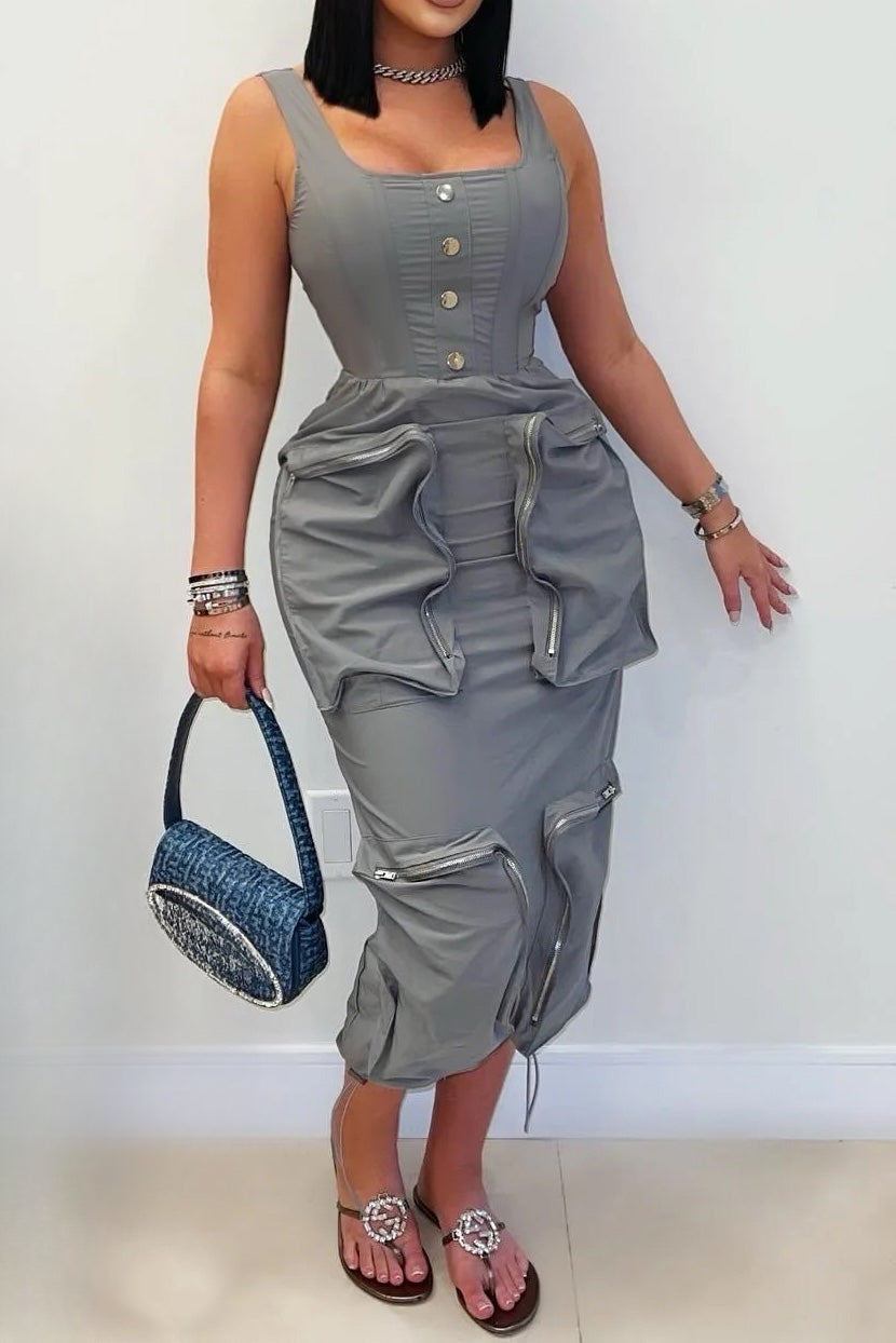 Stylish Casual Utility Pocket Dress Lavish Daily