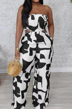 Strapless Printed Wide-Leg Jumpsuit Lavish Daily