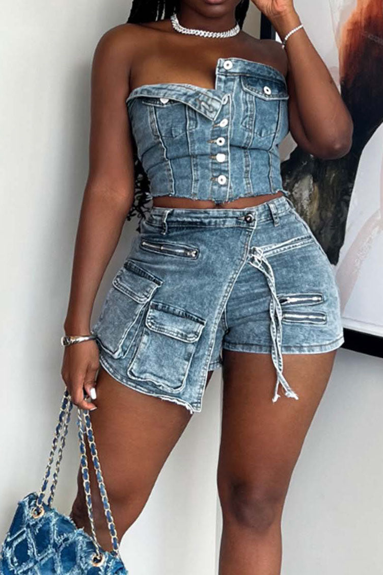 Strapless Denim Shorts Set Lavish Daily