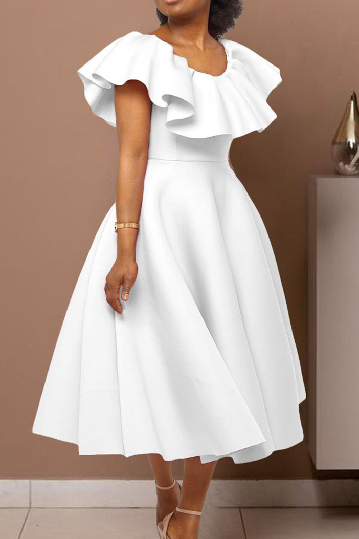 Ruffle Trim Short Sleeve A Line Dress Lavish Daily