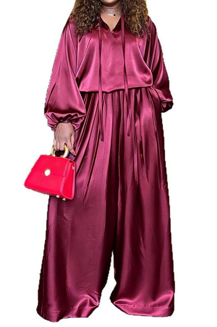 Drawstring Top & Wide Leg Pants Set Lavish Daily
