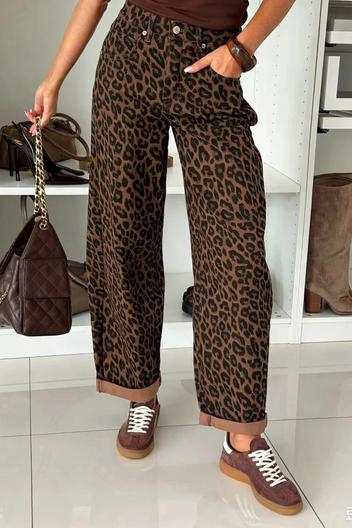 Leopard-Print Wide-Leg Jeans Lavish Daily
