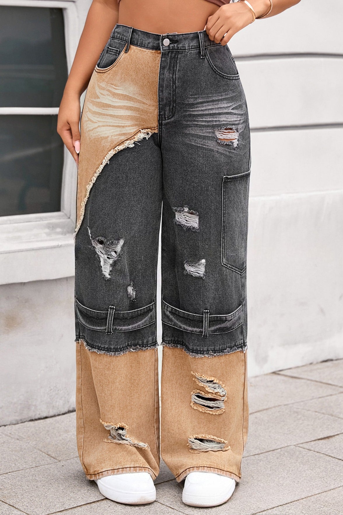 Vintage Patchwork Ripped Utility Cargo Jeans Lavish Daily