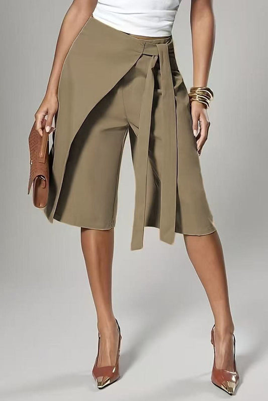 Asymmetrical Wrap Tie-Waist Culottes Lavish Daily