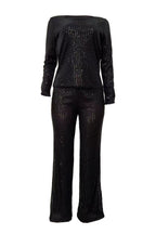 Sequin Round Neck Long Sleeve Top and Pants Set Lavish Daily