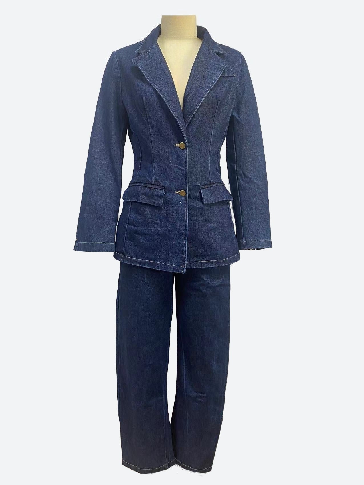 Single-Breasted Denim Blazer & Jeans Set Lavish Daily