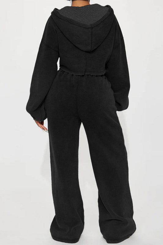 Cropped Zip Hoodie & Wide Leg Sweatpants Set Lavish Daily