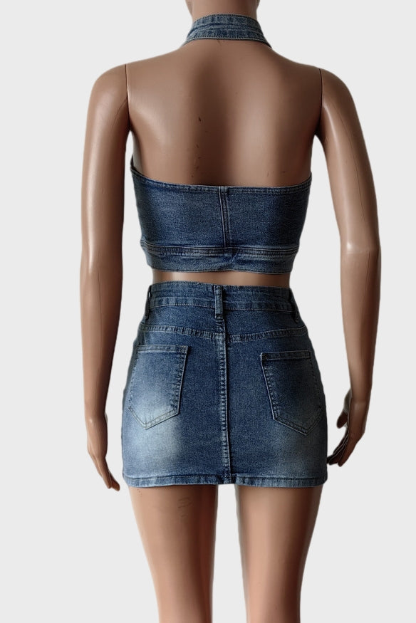 Street Wear Denim Zipper Skirt Set Lavish Daily