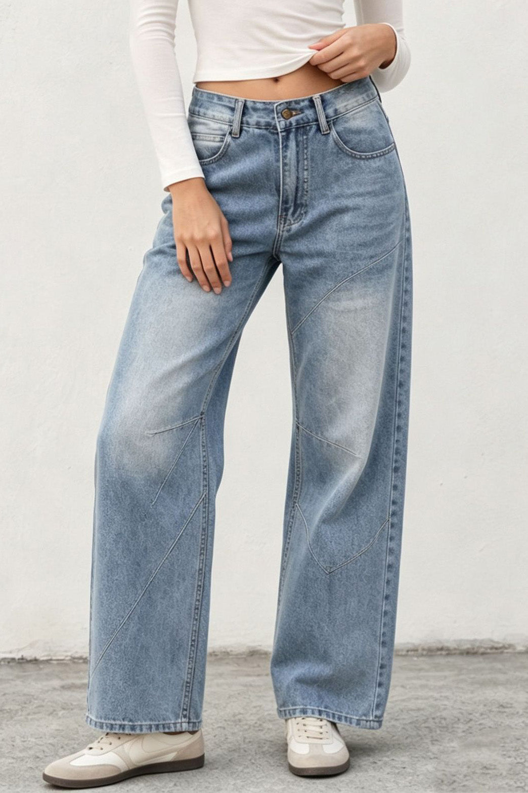 Non-Stretch Paneled Straight Leg Jeans Lavish Daily