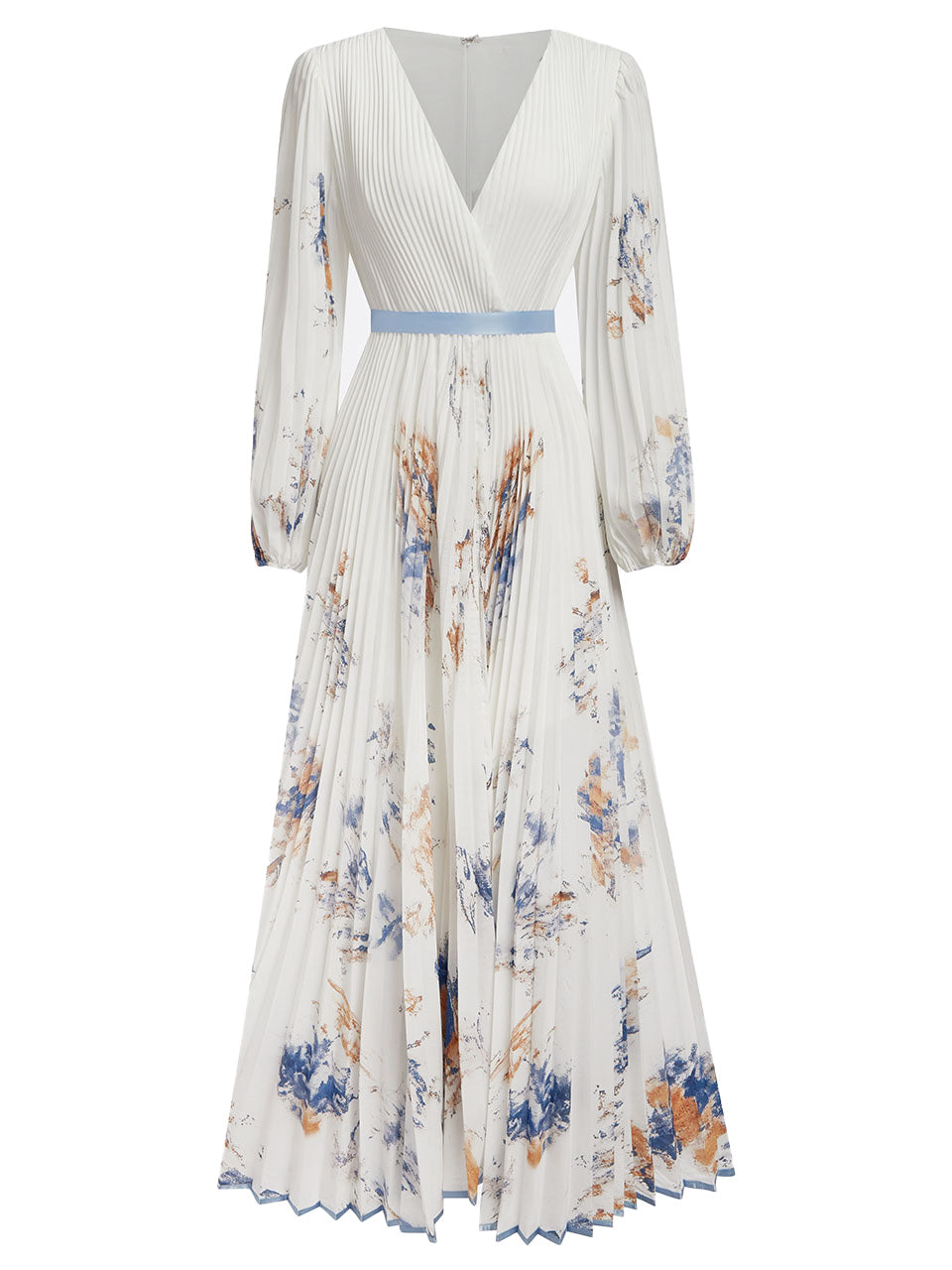 V Neck Floral Long Sleeve A Line Maxi Dress LavishDaily