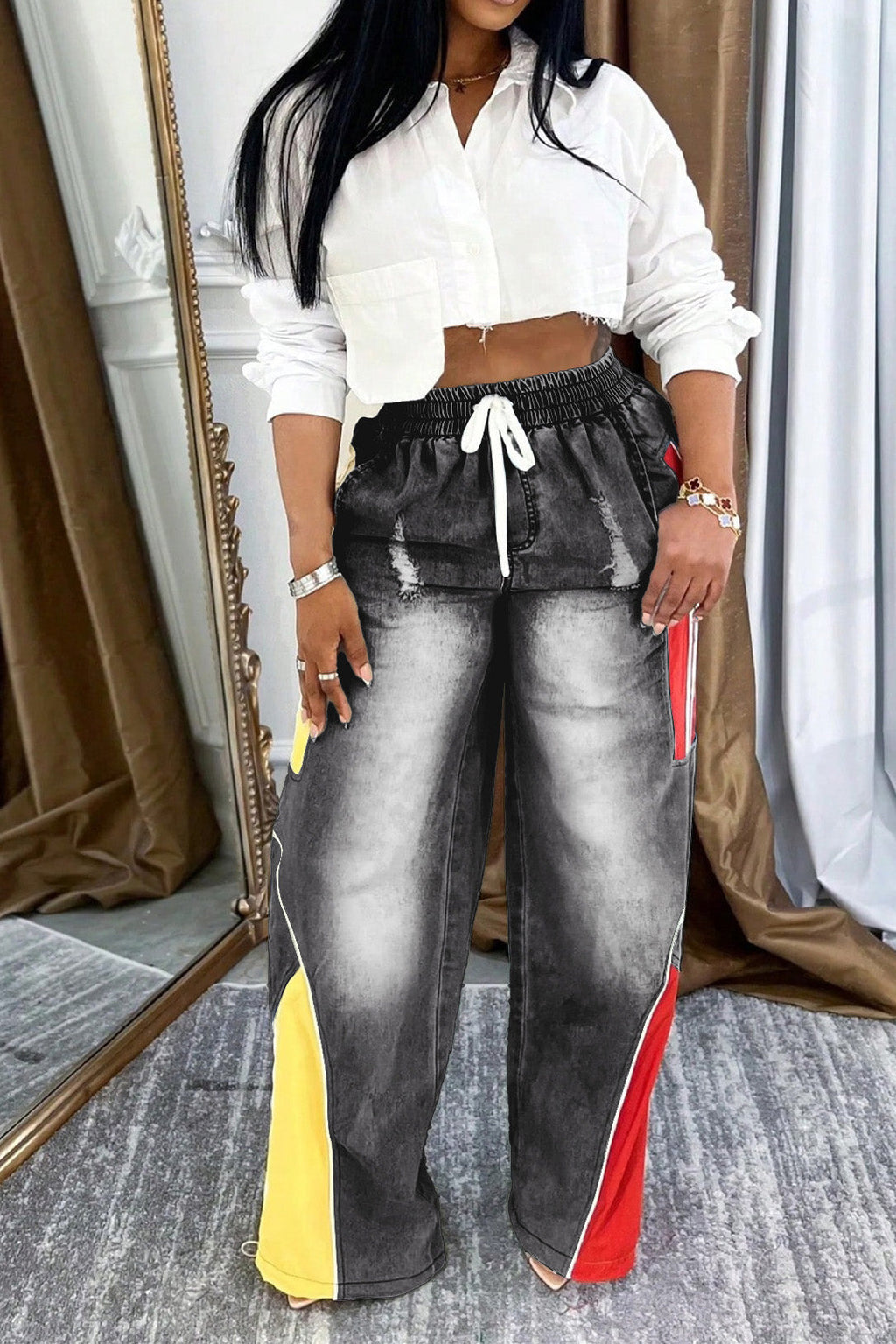 Colorblock Gradient Straight-Leg Denim Pants Lavish Daily