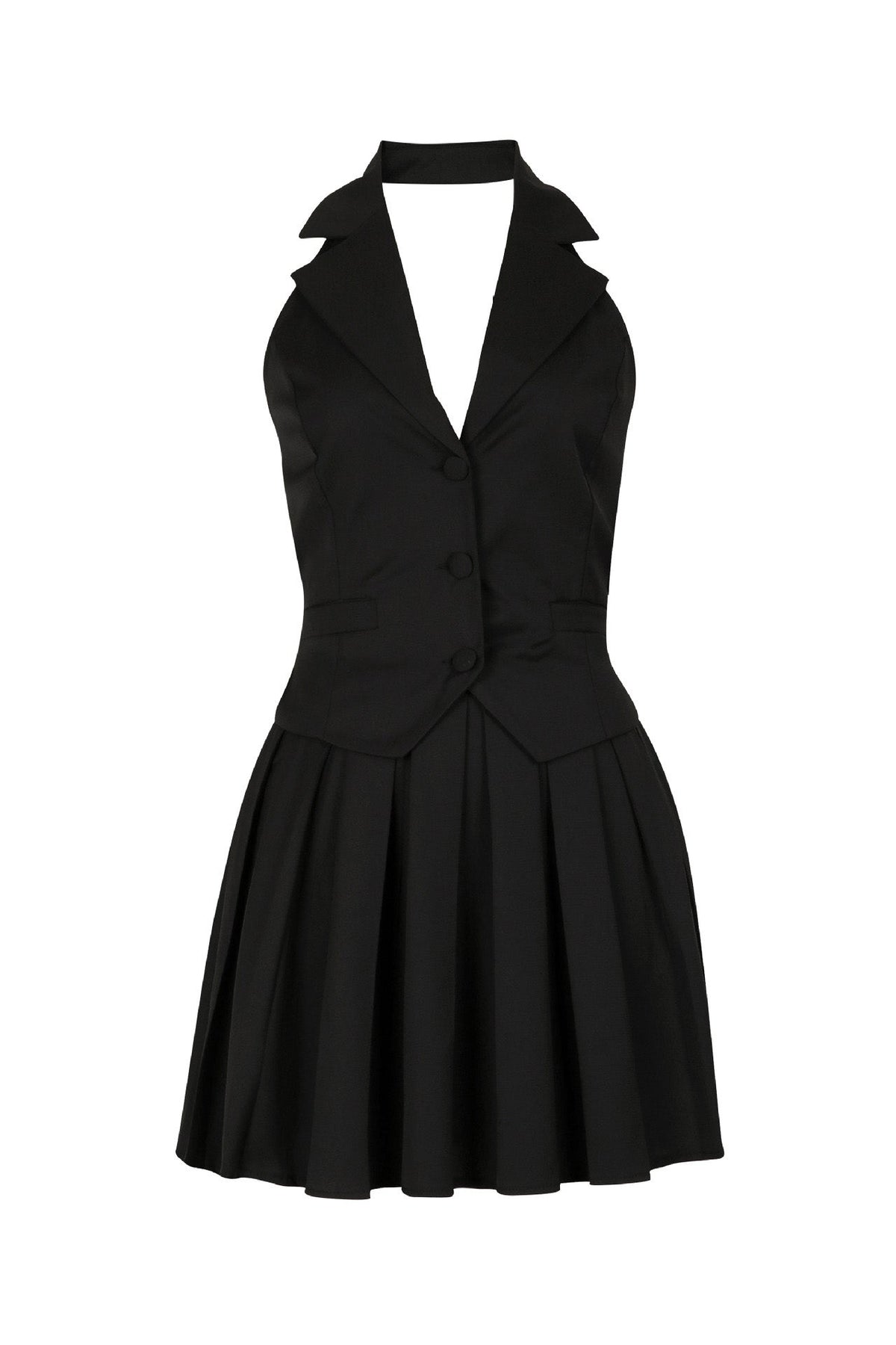 Halter Tuxedo Top & Pleated Skirt Set Lavish Daily