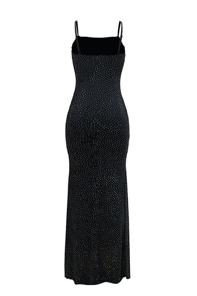 Spaghetti Strap Rhinestone Mesh Bodycon Dress Lavish Daily