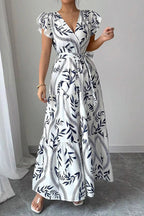 Floral Ruffle V-Neck Slim Maxi Dress Lavish Daily