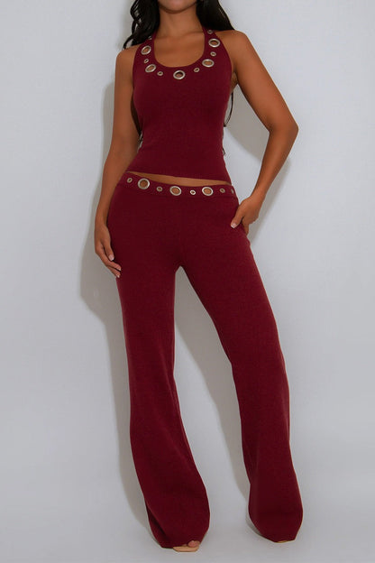 Grommet Halter Neck Two Piece Set Lavish Daily