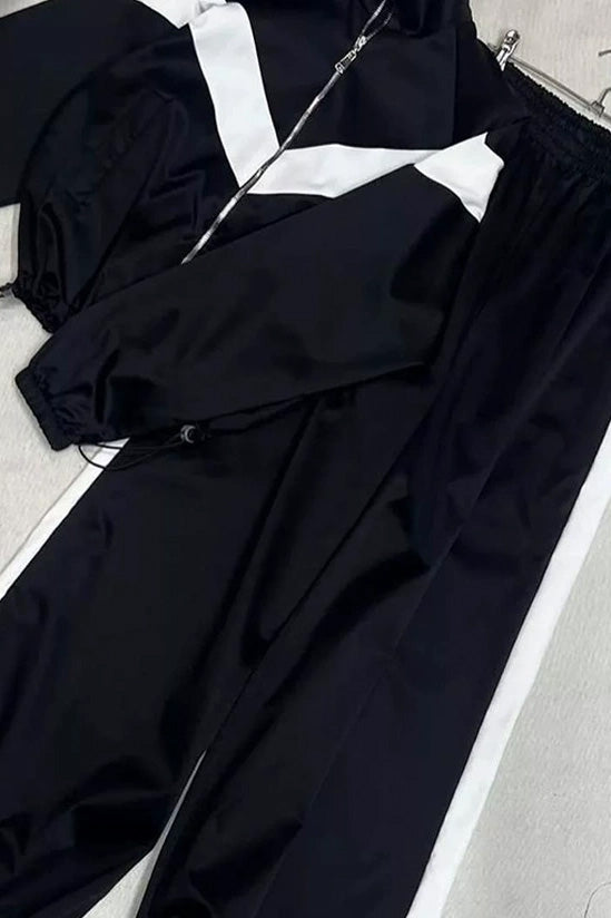 Colorblock Zip Jacket Wide Leg Pants Set Lavish Daily