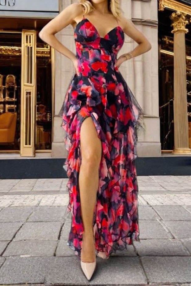 Ruffle Sheer Maxi Dress Lavish Daily