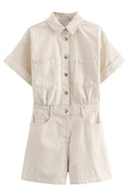 Denim Short Sleeve Romper with Pockets Lavish Daily