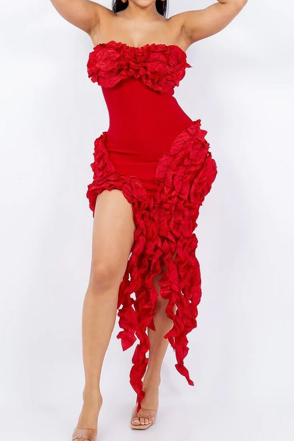Asymmetrical Fringe Strapless Dresses Lavish Daily