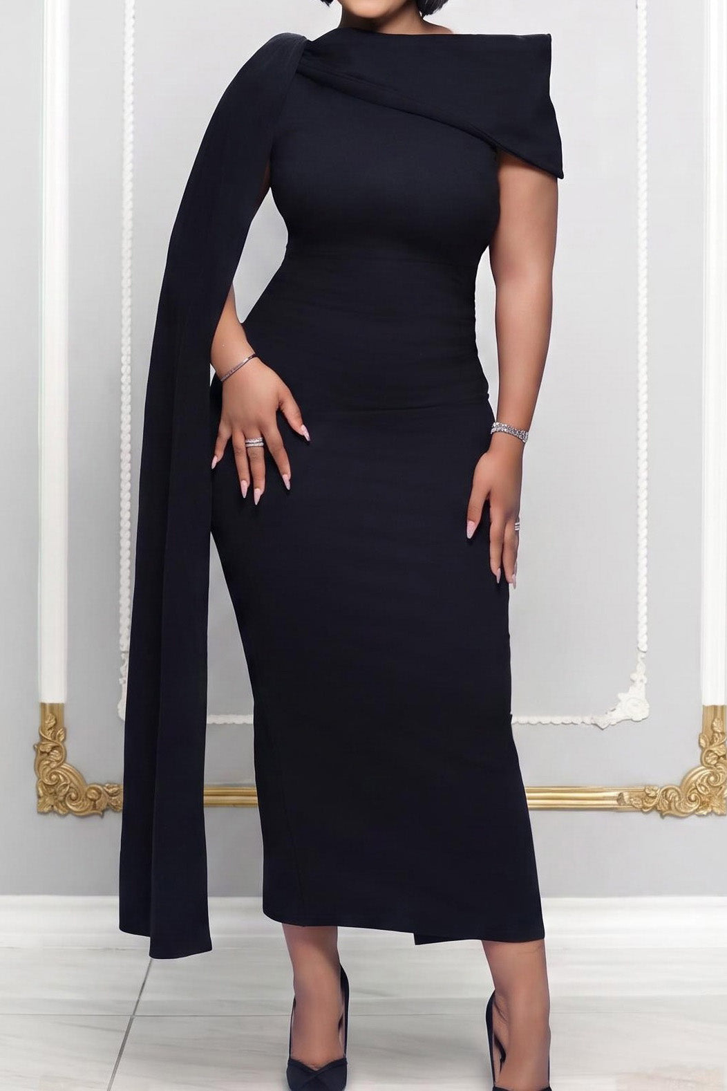 Elegant Asymmetric Draped Cape Maxi Dress Lavish Daily