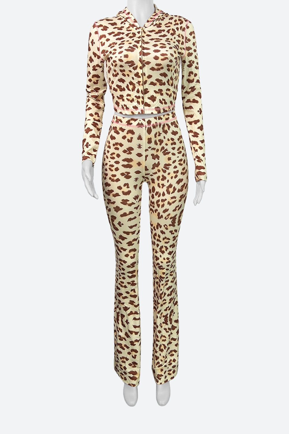 Leopard Print Zipper Jacket And Flared Pants Lavish Daily