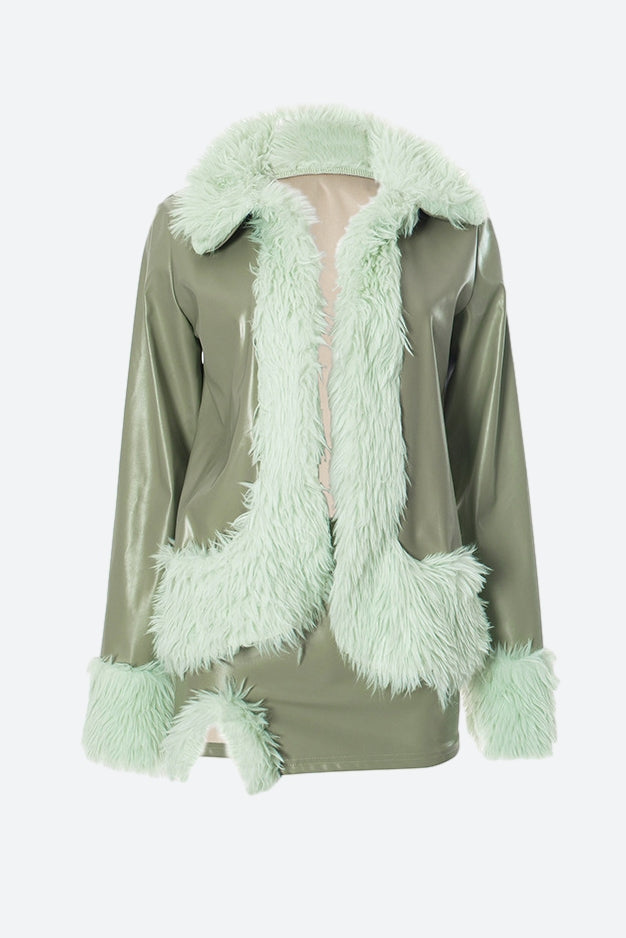 Faux Leather Jacket & Skirt Set Lavish Daily