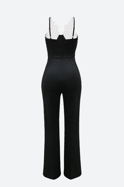 Folded Shell Sway V-Neck Wide Leg Jumpsuit Lavish Daily