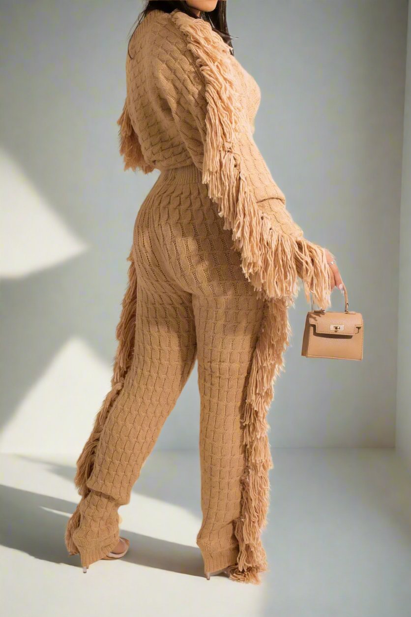 Knit Fringe Pants Set Lavish Daily