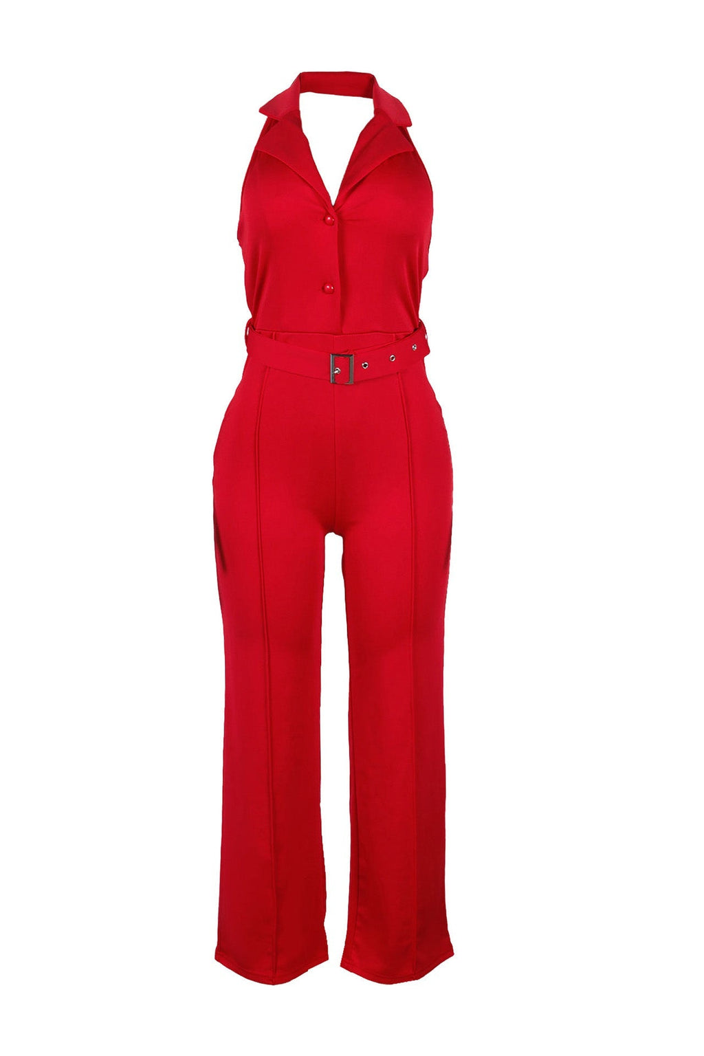 Halter Backless V-Neck Jumpsuit Lavish Daily