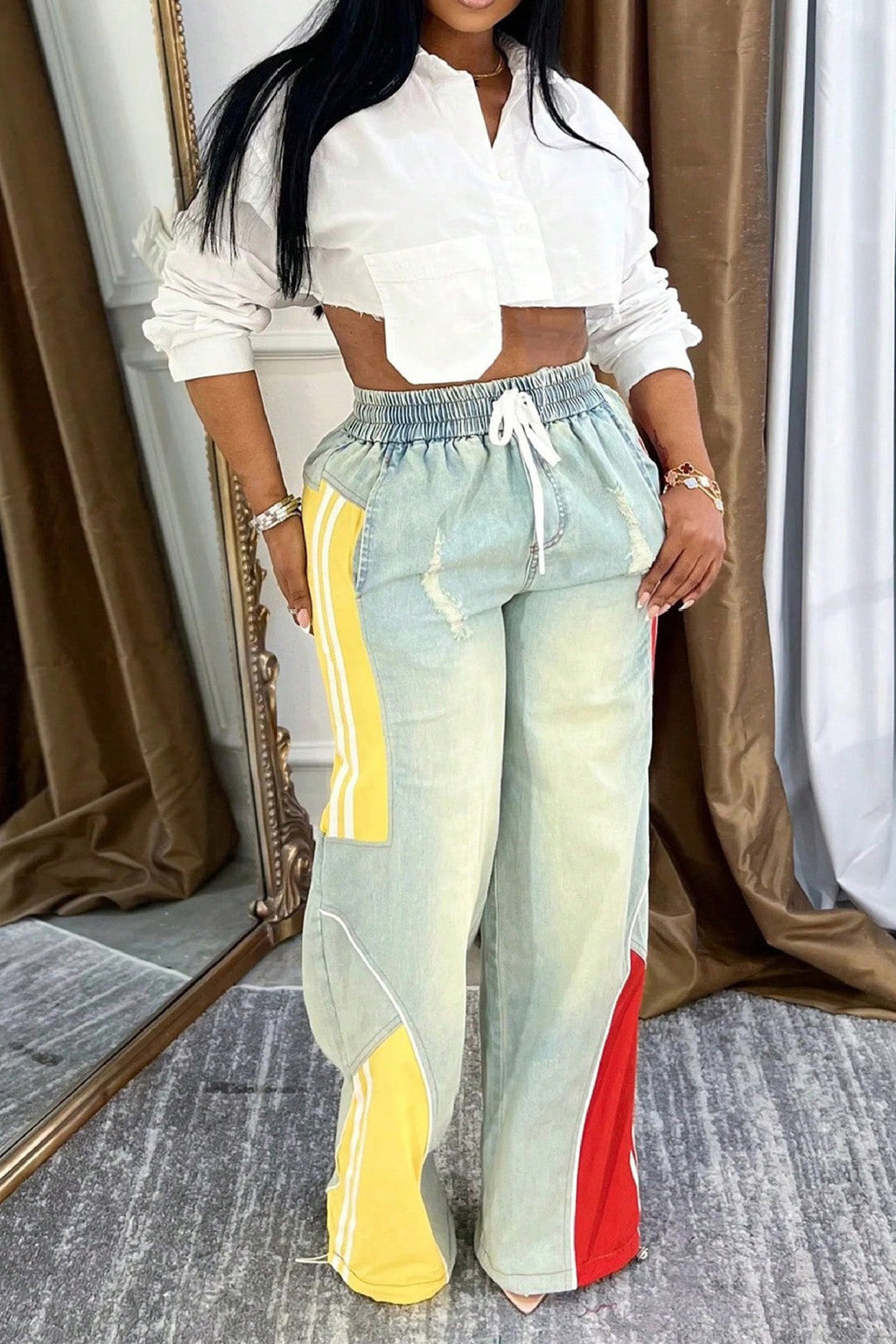 Colorblock Gradient Straight-Leg Denim Pants Lavish Daily