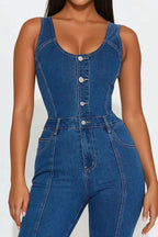 Strappy Flared Leg Denim Jumpsuit Lavish Daily
