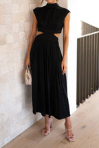 Mock Neck Cut Out Pleated Maxi Dress Lavish Daily