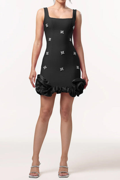 Rhinestone 3D Rosette Hem Mini Dress Lavish Daily