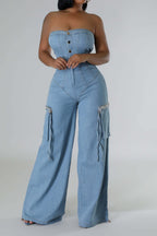 Slim Fit Strapless Denim Jumpsuit Lavish Daily