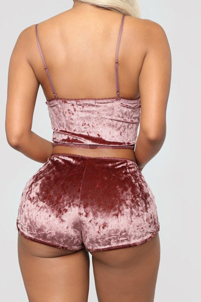 Crushed Velvet Cami & Shorts Lounge Set Lavish Daily