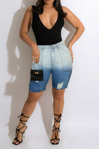 Color-Fade Ripped Jeans Shorts Lavish Daily